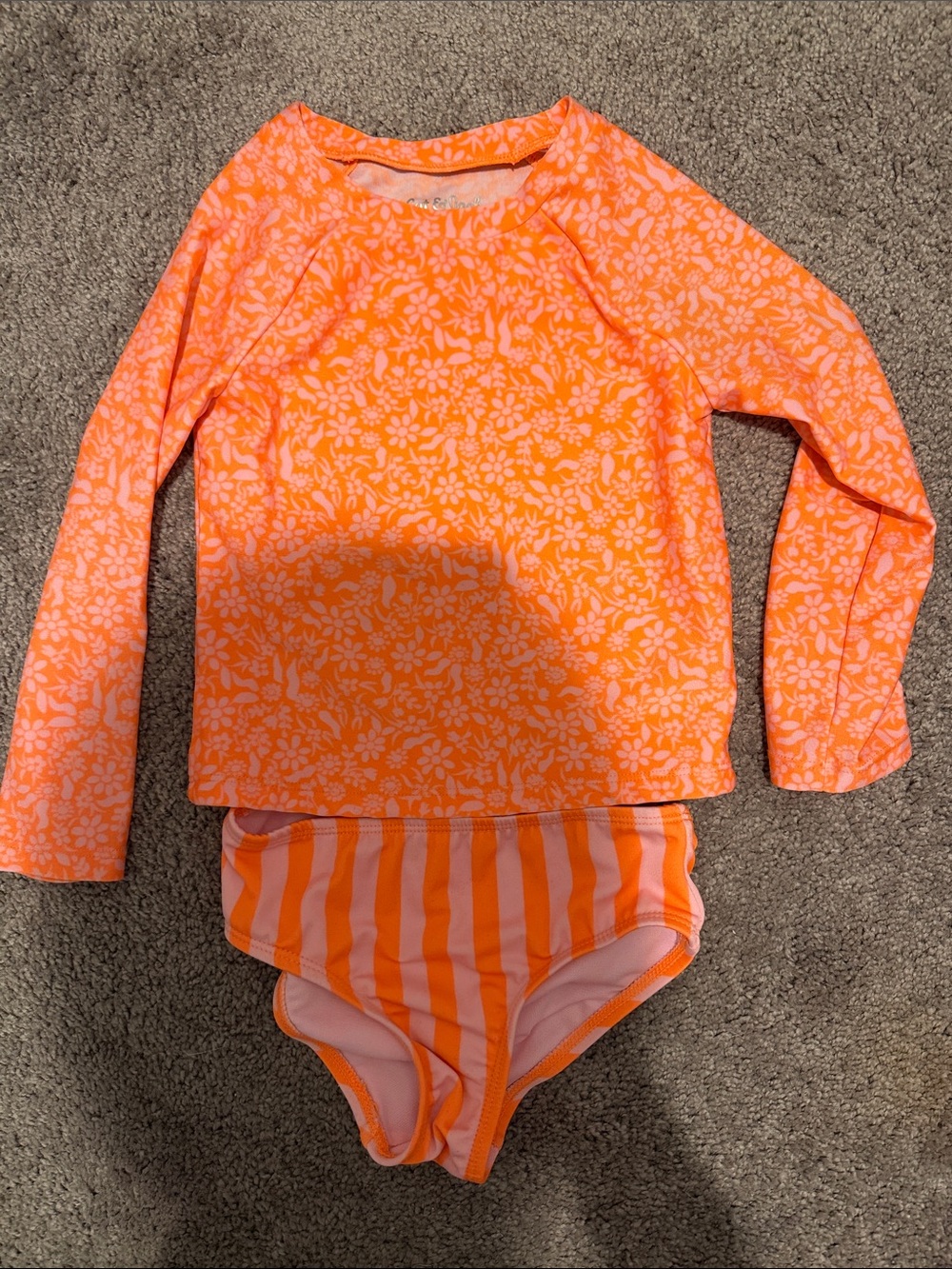 Cat & Jack Orange Floral Long-Sleeve Rashguard Set